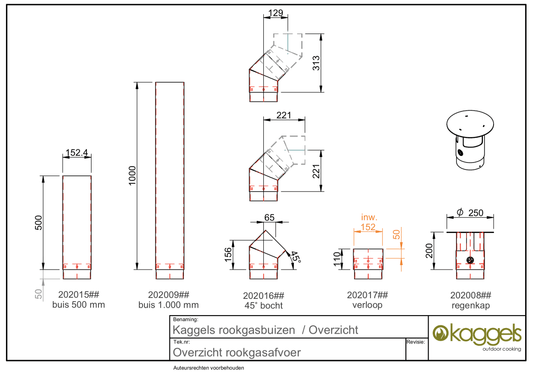 Rookgasafvoeren – Verloop naar standaard 150mm schoorsteenmateriaal