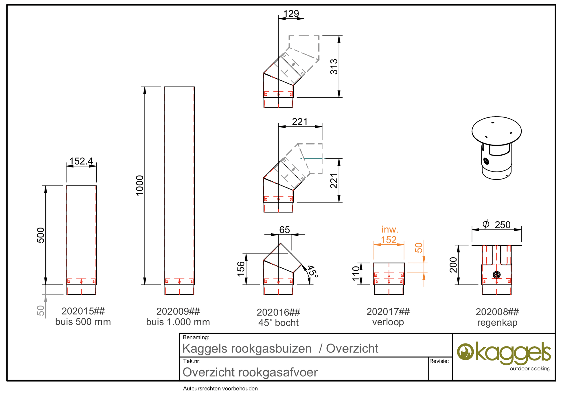 Rookgasafvoeren – Verloop naar standaard 150mm schoorsteenmateriaal